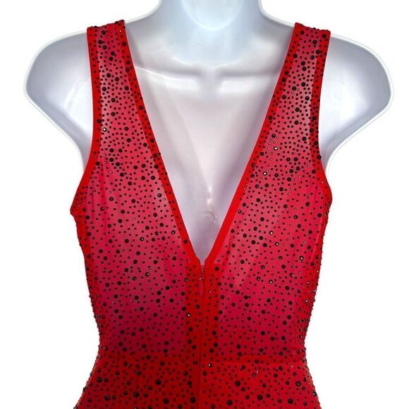 Gold Label Red Black Beaded Sleeveless Bodycon Mini Dress (S) - Picture 5 of 9